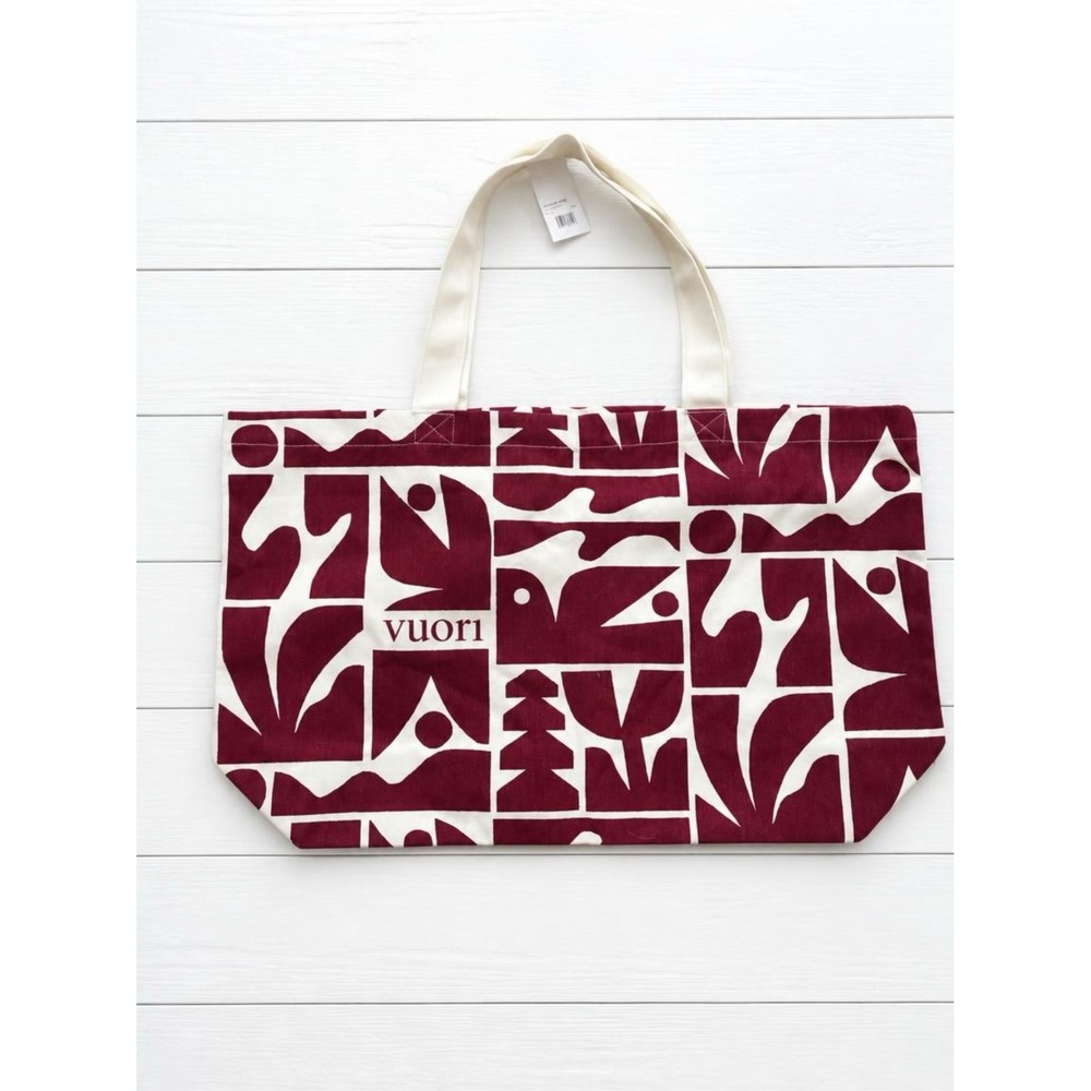 Vuori Holiday 25 Tote Bag Strawberry Red White Abstract Canvas NEW